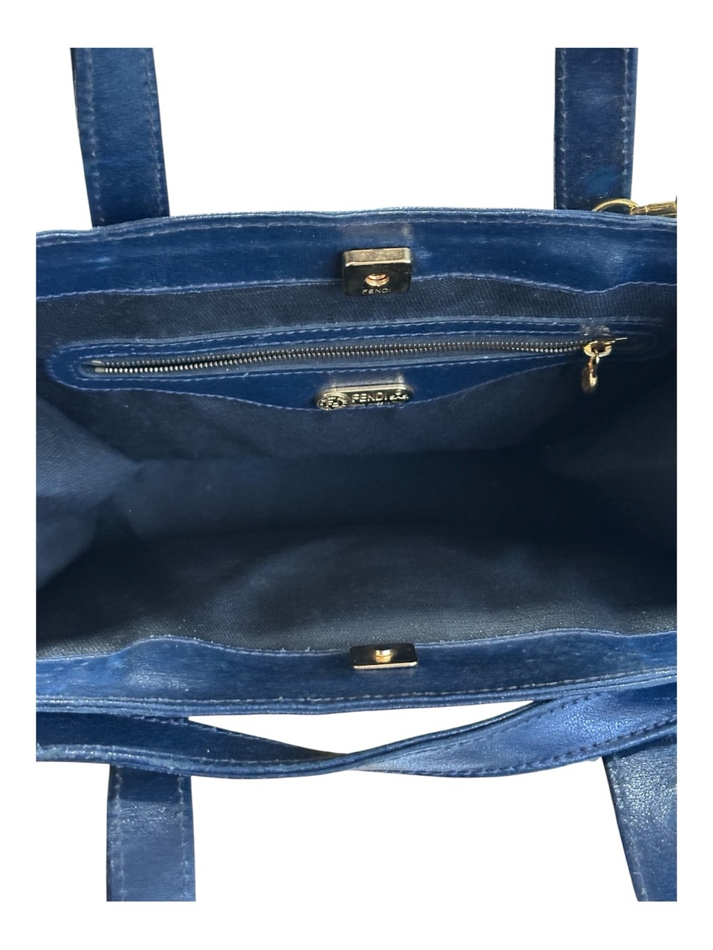 Vintage Leather navy blue bag from the 1970’s gold hardware. - Picture 15 of 15